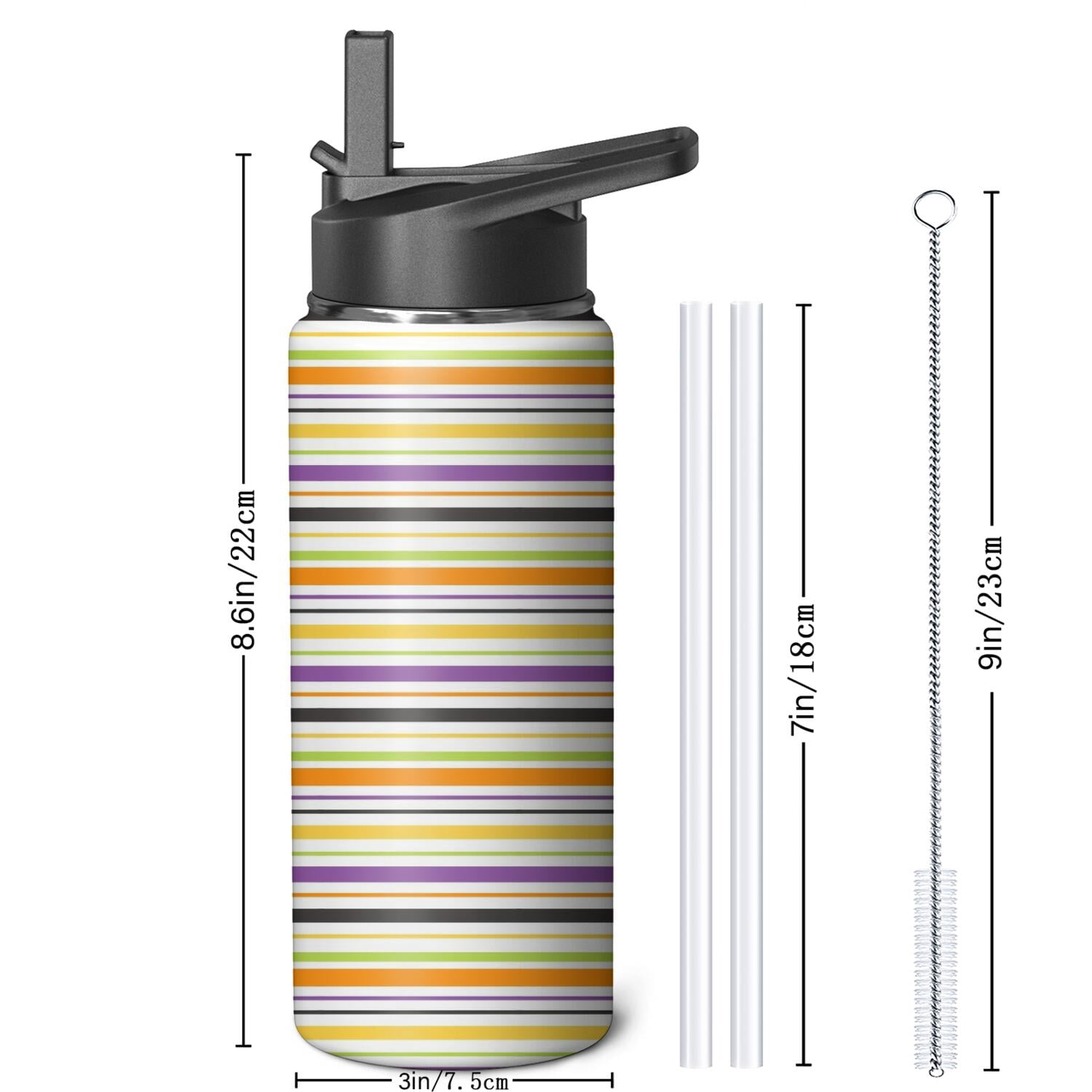 Modern 18 oz Insulated Stainless Steel Water Bottle with Straw & Cleaning Brush , Leakproof, BPA-Free, 304 Stainless Steel, Wide Mouth, Travel Mug for Car, Gym, Office