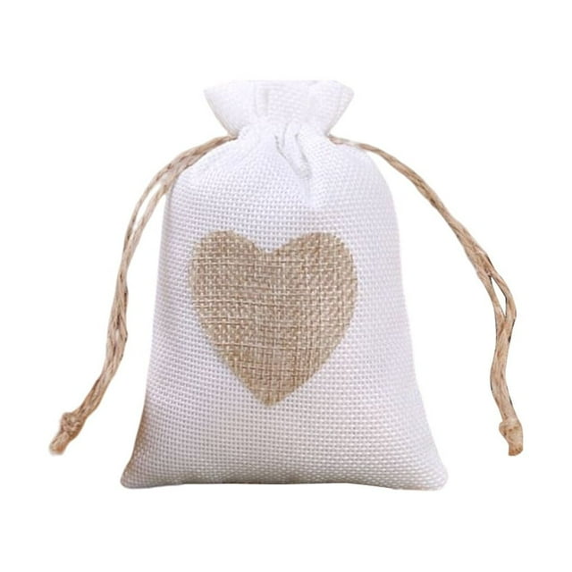 Maoww Bag Burlap Drawstring Gift Storage Packaging Organizer Ring Earrings Jewelry Reusable Fashionable Storing Holder White