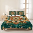 thumbnail image 3 of Twin Quilt Set 68''x86'', Boho Flower Lightweight Summer Bedspread Coverlet Set with 2 Pillow Shams, Yellow Green Bohemian Colorful Medallion Breathable All Season Quilt Bedding for Dorm/Bedroom, 3 of 9