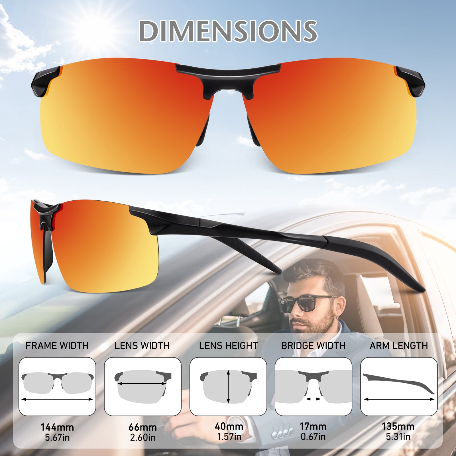 LINVO Polarized Sports Sunglasses for Men Ultralight Al-Mg Metal Frame for Driving Golfing Fishing Cycling UV Protection