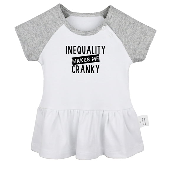 Inequality Makes Me Cranky Funny Dresses For Baby, Newborn Babies Skirts, Infant Princess Dress, 0-24M Kids Graphic Clothes (Gray Raglan Dresses, 18-24 Months)