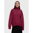 thumbnail image 2 of Women'S Sweater Fall Winter Chunky Knitted Pullover Ribbing Hem Trendy Basic Jumper Top Wine Red L, 2 of 6