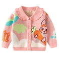 thumbnail image 2 of Godderr Kids Toddler Girls Knitted Sweater Outwear Baby Winter Warm Cardigan Jacket Coat Newborn Cartoon Printing Lapel Buttons Knitted Sweater Top for 12M-6T, 2 of 7