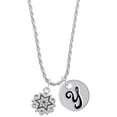 thumbnail image 1 of Delight Jewelry Silvertone Antiqued Snowflake Silvertone Script Initial Disc - Y - Charm Necklace, 20"+3", 1 of 4