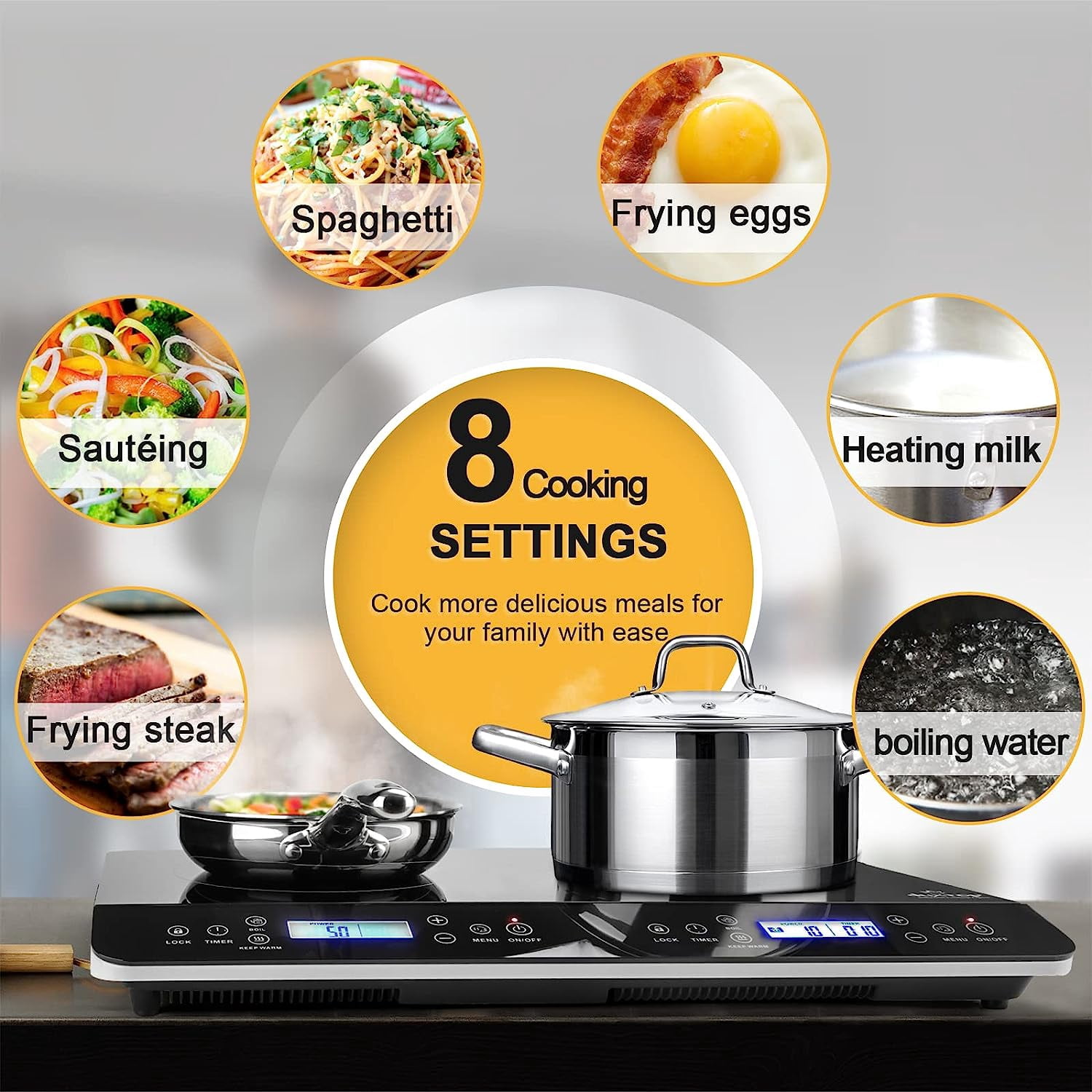 Duxtop LCD Portable Double Induction Cooktop 1800W Digital Electric  Countertop Burner Sensor Touch Stove, 9620LS/BT-350DZ - Walmart.com