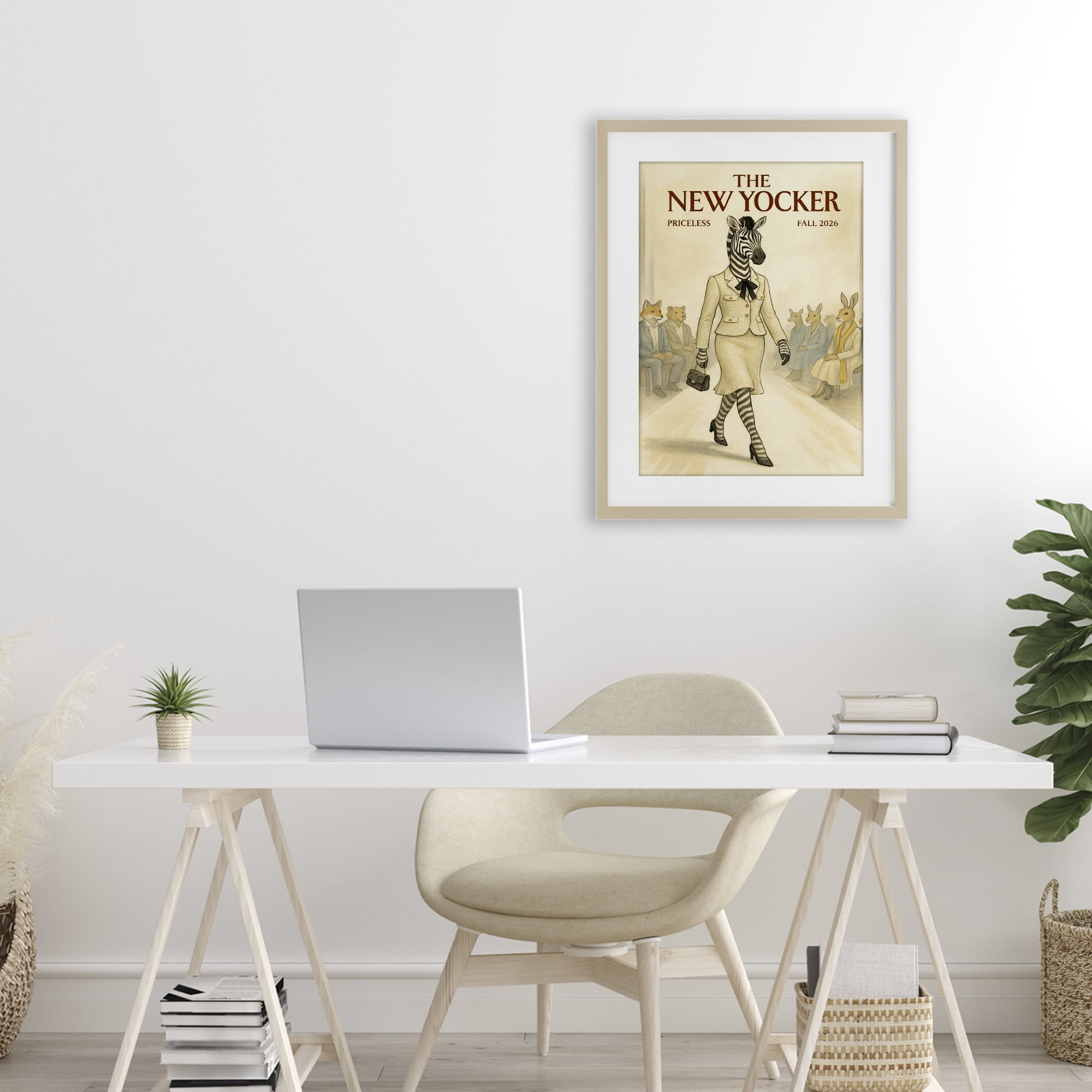 Stupell Industries New Yocker Zebra Model Birch Framed Print Under Glass, design by Grotto Studios