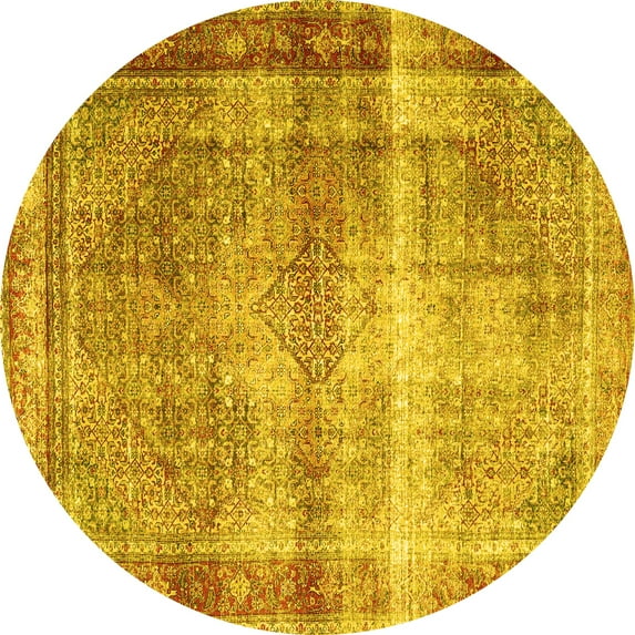 Ahgly Company Indoor Round Persian Yellow Traditional Area Rugs, 5' Round