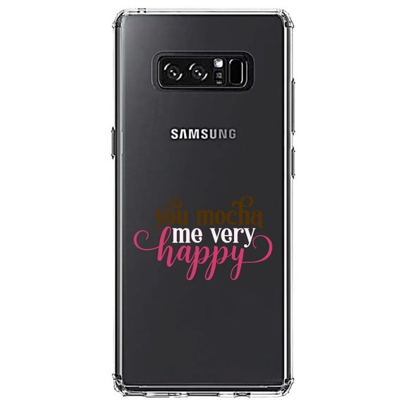 DistinctInk Clear Shockproof Hybrid Case for Samsung Galaxy Note 8 - TPU Bumper Acrylic Back Tempered Glass Screen Protector - You Mocha Me Very Happy