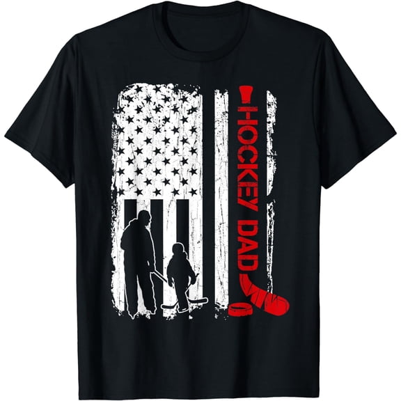 Hockey Dad Gift Hockey American Flag T-Shirt