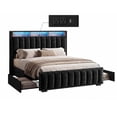 thumbnail image 6 of Uforic Queen Size Bed Frame with 4 Storage Drawers & RGB LED Lights, Velvet Upholstered Platform Bed with Charging Station & Bookcase Headboard, No Box Spring Needed, Easy Assembly, Black, 6 of 9