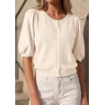 thumbnail image 3 of PRETTYGARDEN Puff Short Sleeve Cardigans for Women Lightweight Summer Shirts Button Up Knit Sweater Tops Spring Clothes, 3 of 10