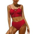 thumbnail image 1 of Women Middle Waisted Bikini Set Bandaged Rushed Swimsuits Sexy Two Piece Swimwear, 1 of 5