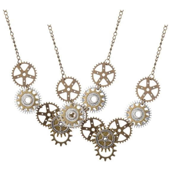 FRCOLOR 2PCS Goth Steampunk Necklace for Women Vintage Choker Necklace with Gear Steampunk Jewelry Set Costume Accessories for Cosplay