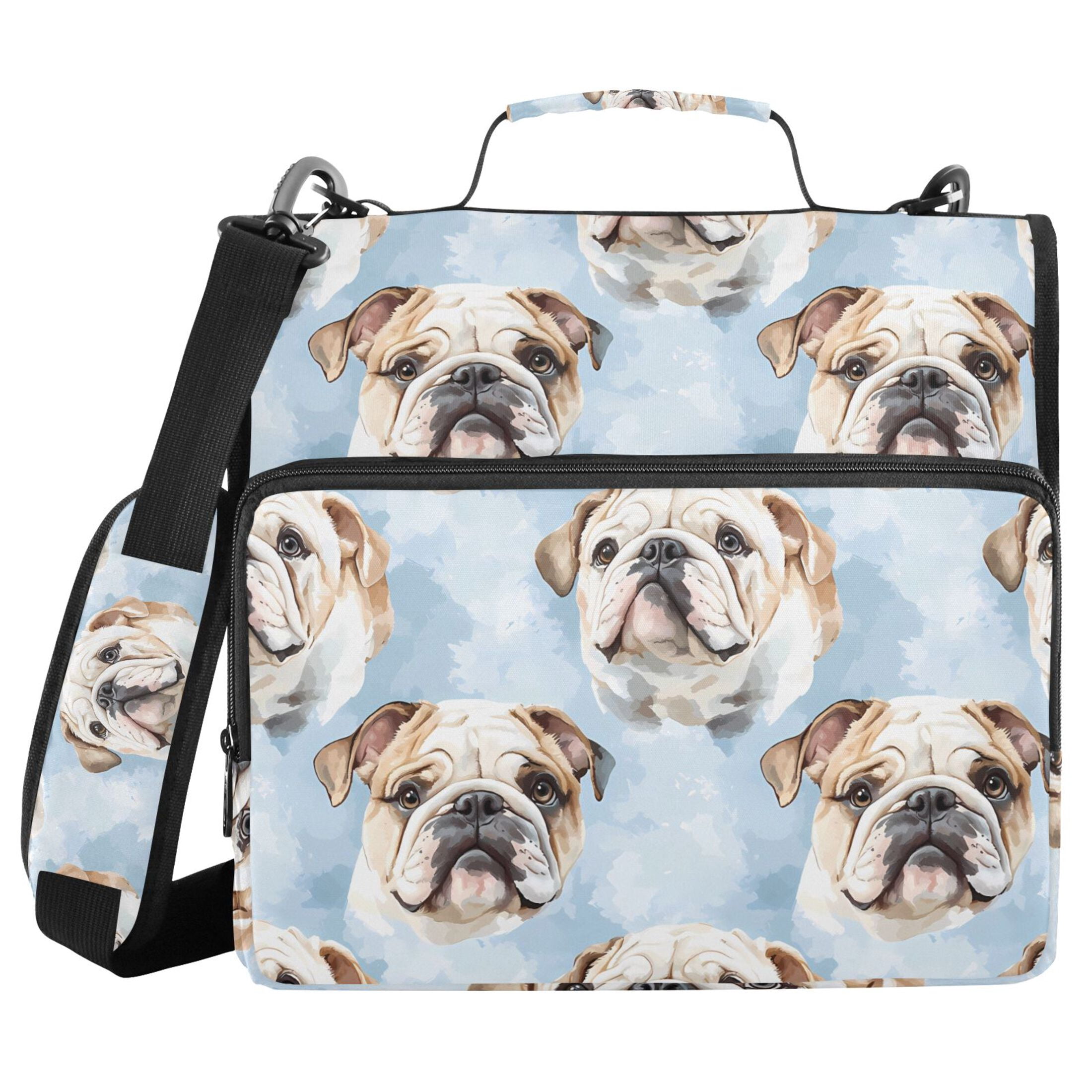 ALAZA Zipper Binder Bulldog Cartoon 3 Ring Trapper Keeper File Folder Organizer Bag