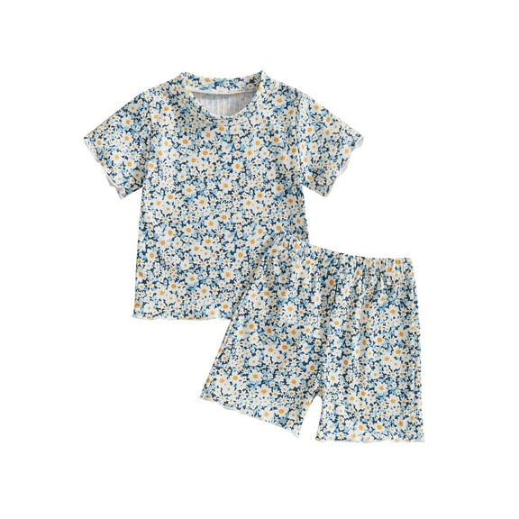 vera natura Baby Girl Summer Outfits Short Sleeve Floral/Bow/Fruit Print Tops Shorts Set Toddler 2Pcs Clothes