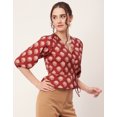 thumbnail image 3 of Moomaya Printed Wrap Tops For Women, V-Neck Cotton Casual Chic Top, 3 of 9