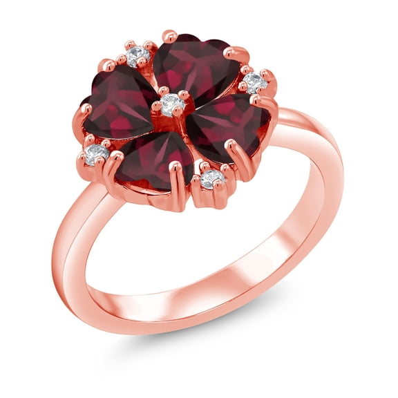 Gem Stone King 18K Rose Gold Plated Silver Red Rhodolite Garnet Ring for Women (2.28 Cttw, Heart Shape 5MM, Gemstone January Birthstone, Size 7)