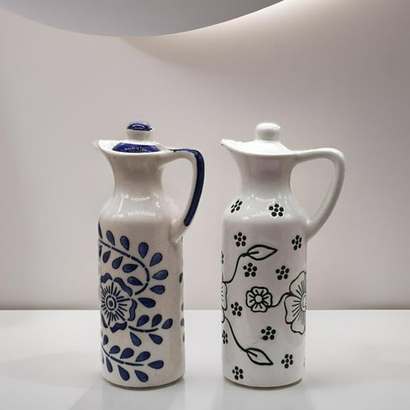 Ceramic Oil Dispenser Mini (Pack of 2) Vinegar Dispenser | Blue & White | 300 ml Each