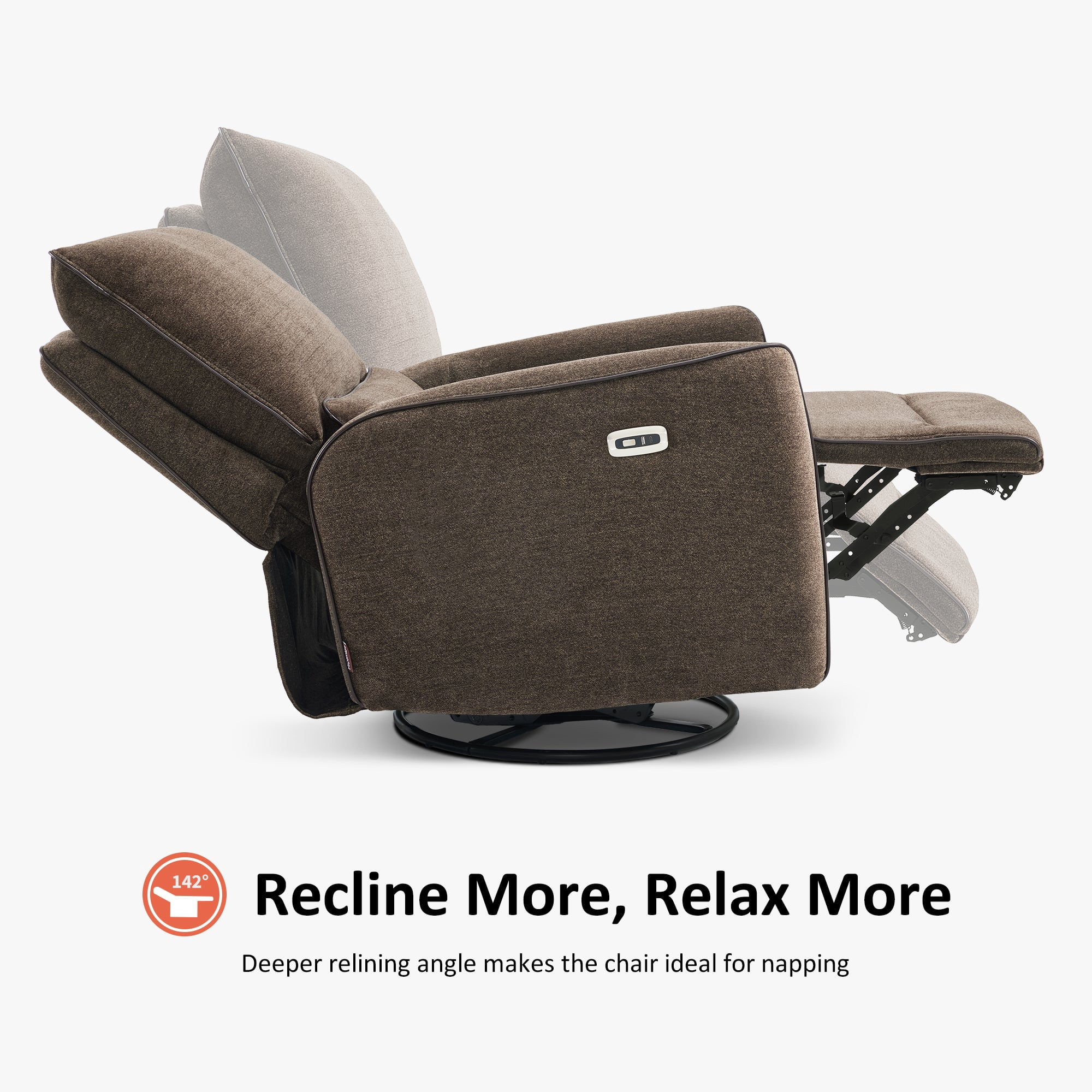 MCombo Power Swivel Glider Recliner Chair, Electric Rocker Recliner Chairs with USB Charging Ports for Living Room and Nursery, Fabric 6922 (Brown)