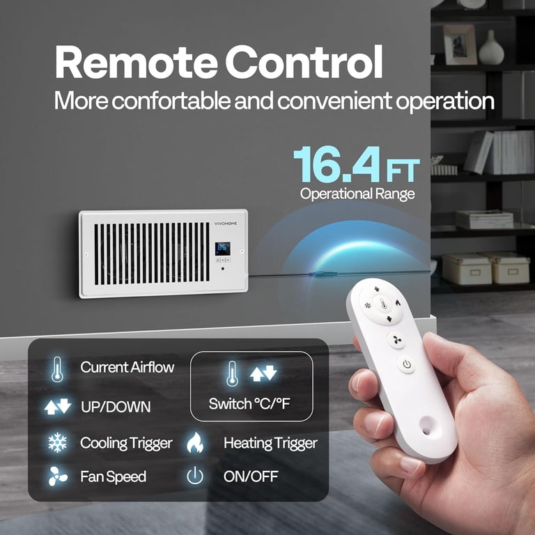 Register Booster Fan For 4x10" Vents - 10-Speed, Remote Control, Quiet For Bedroom/Office (White)