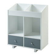 Teamson Home Wooden Storage Stand Unit 2 Section & Drawers White/Grey VNF-00010