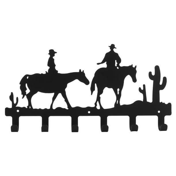 perchero de pared con diseño de vaquero del oeste, para colgar en el porche (negro)