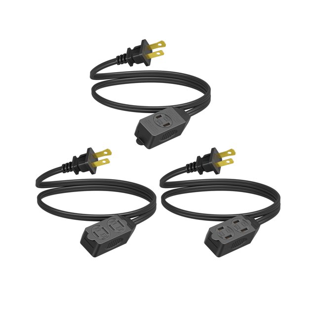 Cable de extensión DEWENWILS, regleta de alimentación de 3 salidas, 3 pies, 16 AWG, negro