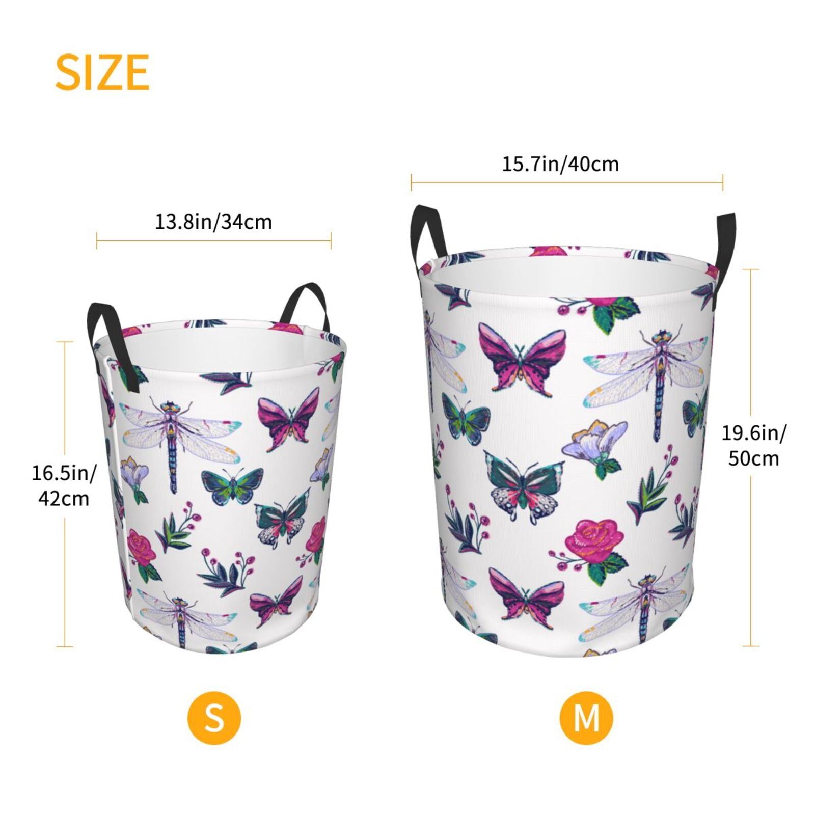 Large Laundry Basket with Handles - Flower Dragonfly Butterfly Kids Baby Dirty Clothes Laundry Hamper for Bedroom Aesthetic