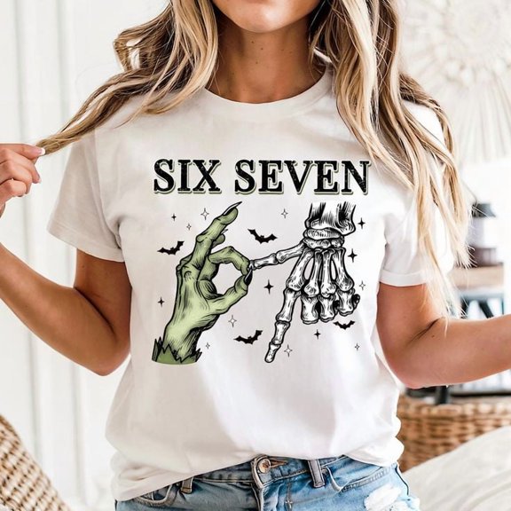 Six Seven 6 7 Retro Halloween Bones Unisex T-Shirt, Sizes S-5XL - Gategoo