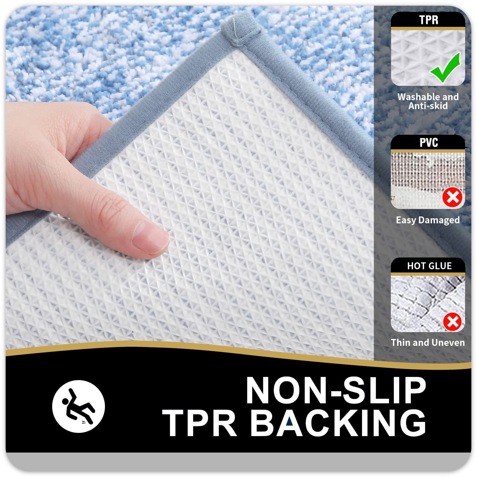 Buganda Bathroom Rugs and Mats, Extra Soft and Absorbent Microfiber Bath Mats, Non-Slip Shaggy Bath Carpets, 20x30, Blue
