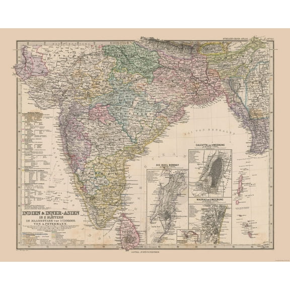 Historic Map - India - Stieler 1885 - 28.55 x 23 - Vintage Wall Art