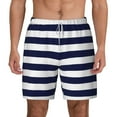 thumbnail image 2 of Picia Navy Blue And White Stripes pattern Mens Swim Trunks with Compression Liner Stretch Beach Shorts Quick Dry with Zipper Pockets No-Chafing Board Shorts-Large, 2 of 9