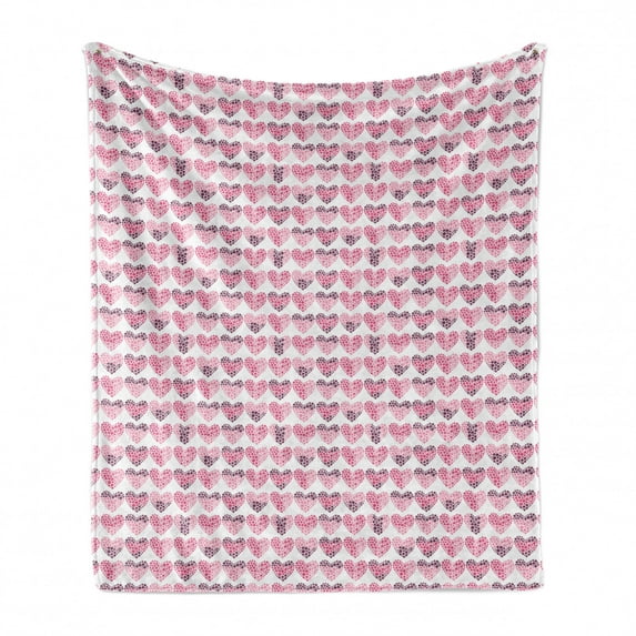 Valentine's Day Soft Flannel Fleece Throw Blanket, Continuing Composition of Dotted Heart Shapes, Cozy Plush for Indoor and Outdoor Use, 50" x 60", Ruby Pink, by Ambesonne