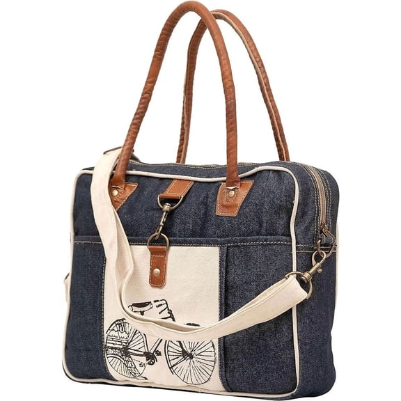 Rajeriya-Bicycle Upcycled Canvas Hand Bag & Cowhide Tote Bag & Canvas Leather Shoulder Bag