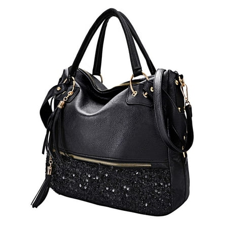 Womens Handbags Fashion Punk Style Shining Sequin Faux Leather Tote Bag Hobo For S Women Las Black Womens Handbags Fashion Punk Style Shining Sequin Faux Leather Tote Bag Hobo For S Women Las Black