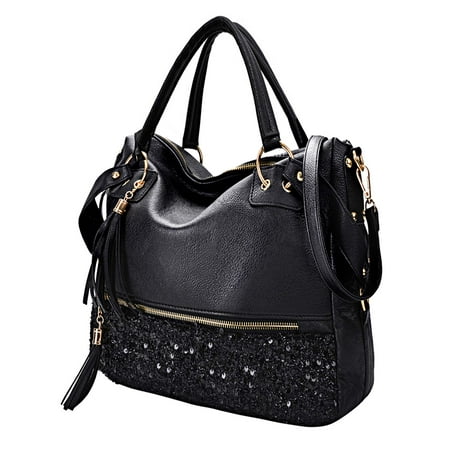 Womens Handbags, Fashion Punk Style Shining Sequin Faux Leather Tote Bag Hobo Bag for Girls Women Ladies (Best Faux Leather Handbags)