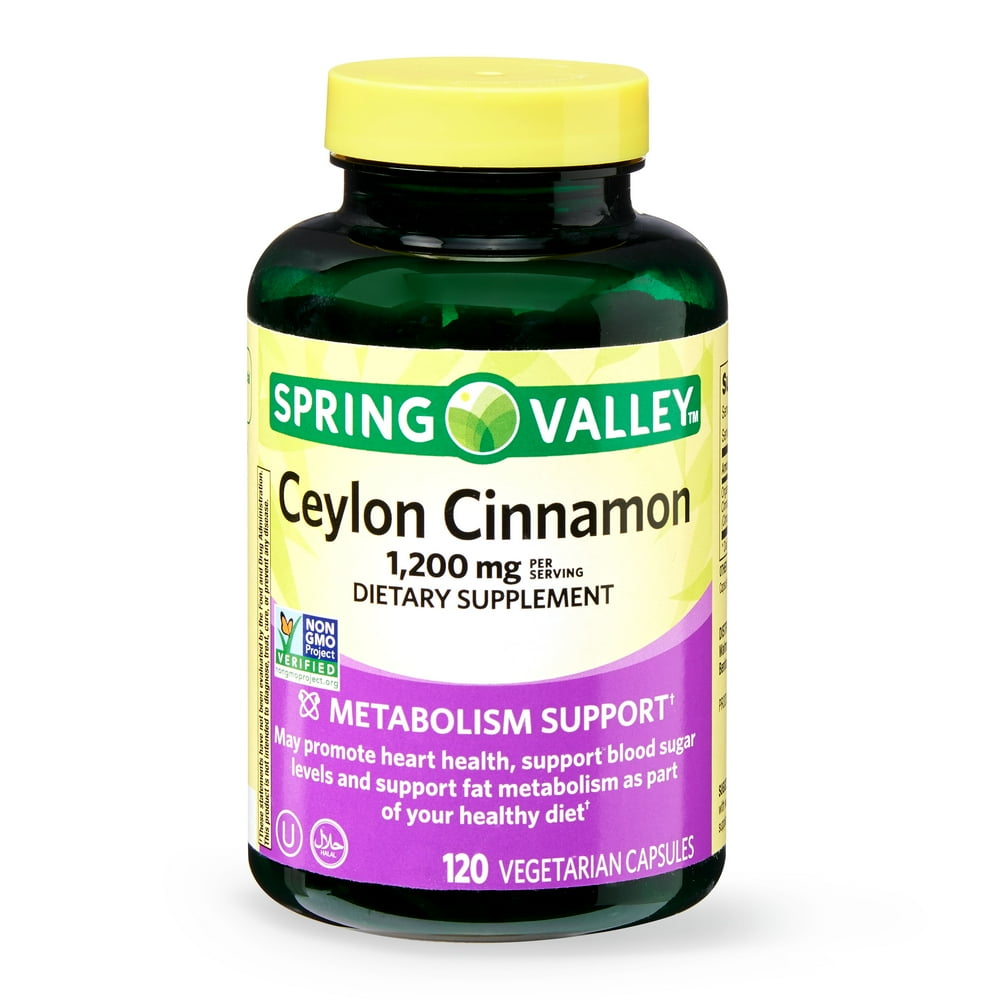 Spring Valley Ceylon Cinnamon Vegetarian Capsules, 1200 mg, 120 Count