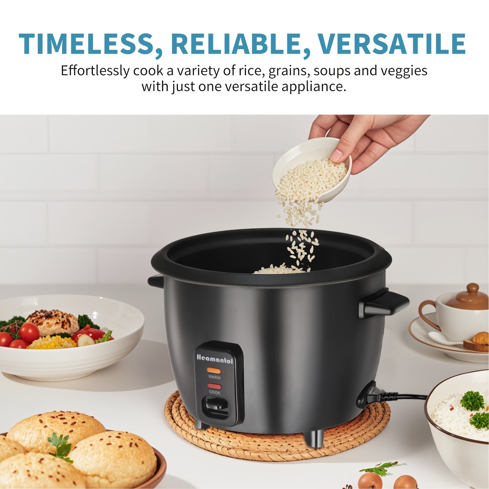 [6-Cup Rice Cooker] 6-Cup Rice Cooker | Detachable Nonstick Pot | Yogurt Maker, Automatic Keep Warm, 1.5 Quarts, 3 Cups Uncooked, One-Touch Operation
