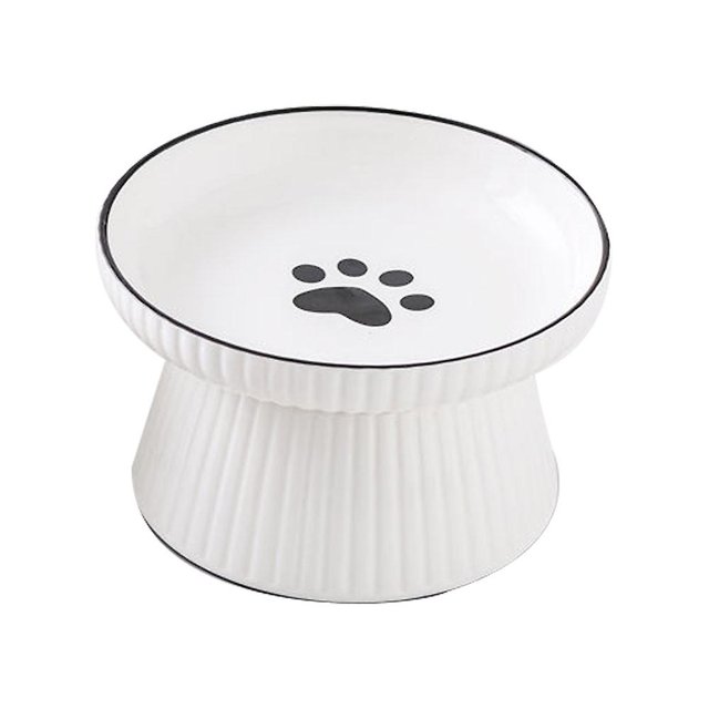 style1 Cuenco elevado de cerámica para comida de gatos, cuenco de agua poco profundo elevado para gatos, perros pequeños, plato de alimentación