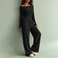 thumbnail image 4 of Women's One Shoulder Pit Knitted Set - Long Sleeve Slimming Top, High Waist Wide Leg Pants, Casual Two Piece Set Black Xxl, 4 of 6