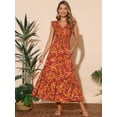 thumbnail image 3 of DARING DIVA V Neck Smocked Ruffle Tiered Maxi Dress M Brick Red, 3 of 8