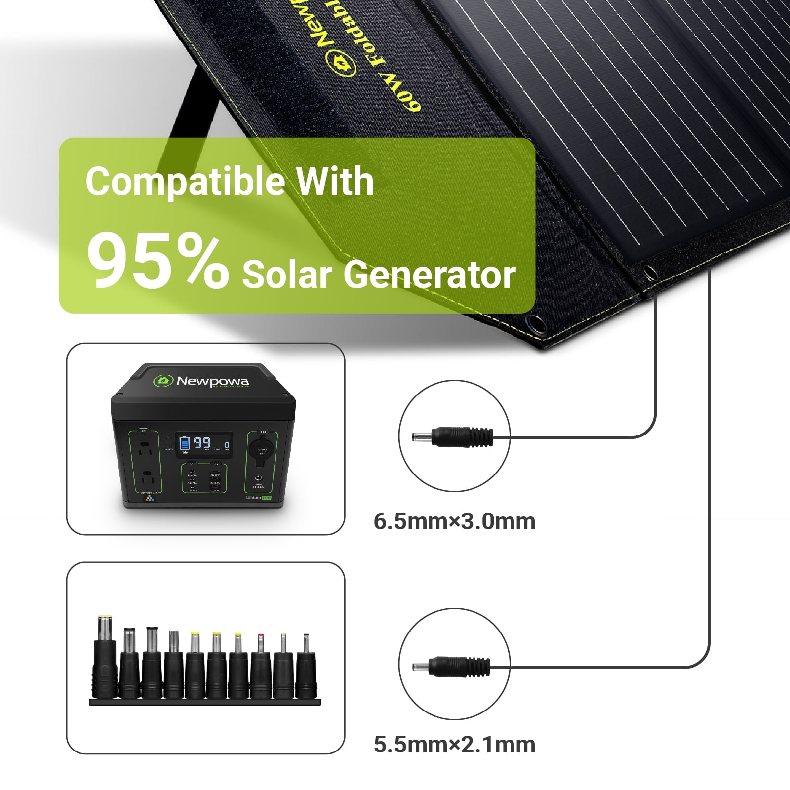 Newpowa 60W Foldable Solar Panel Charger High-Efficiency Mono Cells, Dual DC Ports Compatible with Newpowa/Jackery/Goal Zero Generators, for RV Boat Van Camping