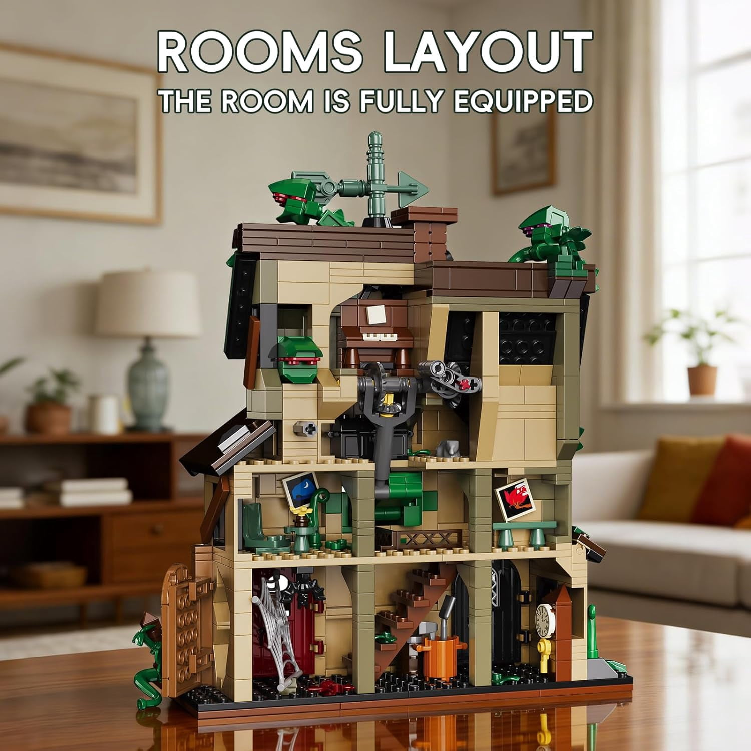 Halloween Haunted House Building Set Man-Eating Flower Farm Architecture Model Kit for Adults Spooky Cottage with Giant Carnivorous Plants Warning Signs Gothic Horror Home Decor,958 PCS