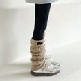 thumbnail image 2 of Hjtefg Girls' Knit Leg - Korean Style Ribbed Socks, Soft Slouchy Knee-Highs with Label Detail for Seasonal Wear,Color: Khaki Size: One Size, 2 of 4