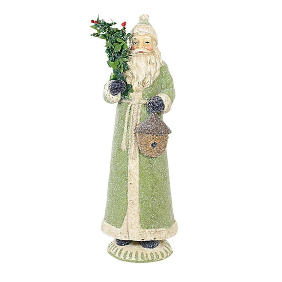 Ganz Woodland Glittered Santa Figurine - One Figurine 10.5 Inch, Polyresin - Christmas Holly Berries Mx187459 Green