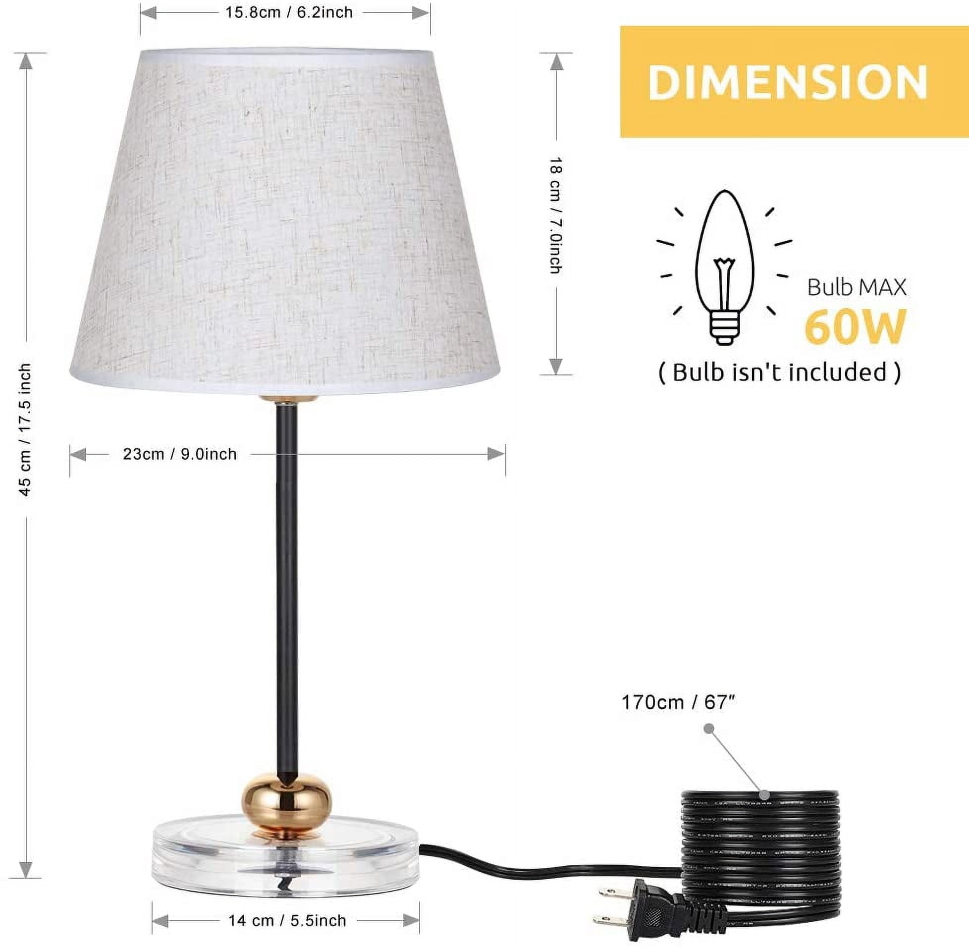 Black Bedside Nightstand Lamps with Clear Acrylic Base Set of 2