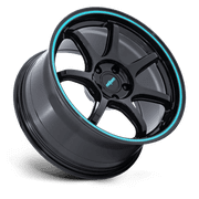 18x9.5 Rotiform RC208 BPU Gloss Black W/ Teal Stripe Wheel 5x4.5 (38mm)