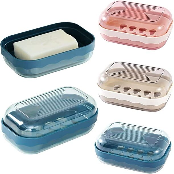 Jabonera de plástico, 3 piezas Jabonera de viaje portátil Jabonera con tapa Jabonera de plástico impermeable para baño, viajes, camping (blanco roto, rosa, azul oscuro) JAMW Sencillez