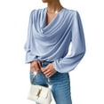 thumbnail image 3 of STARVNC Women Draped Neck Long Sleeve Chiffon Blouse, 3 of 7