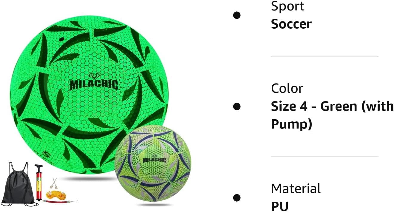 Soccer Ball, Glow in The Dark Soccer Ball Size 3/4 / 5 with Pump, Glowing Luminious Soccer Balls Gifts for Boys, Girls, Men, Women Indoor-Outdoor Soccer Training